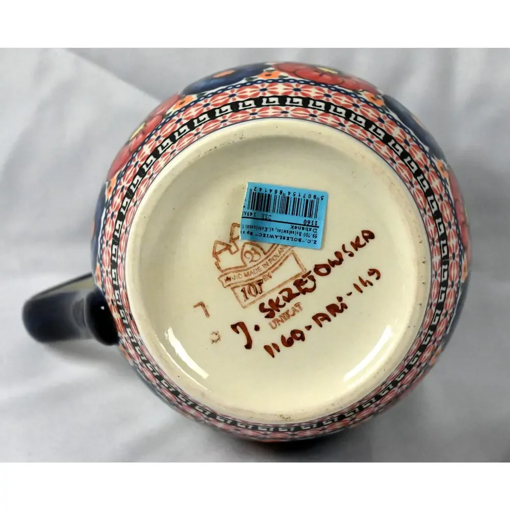 Ceramika Bolestawiec Poland Unikat 1160 J. Skretowska Hand Painted Pitcher